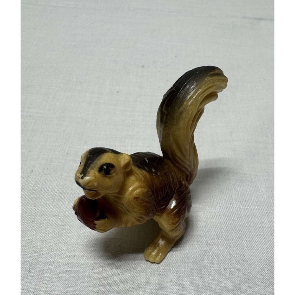 Miniature Squirrel 2" Figurine Hard Plastic Made in Hong Kong Shadow box decor